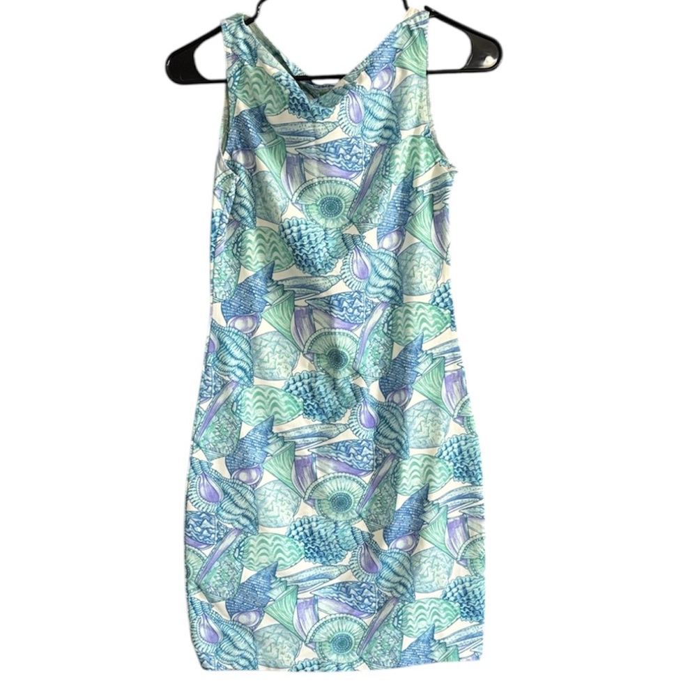 Manuel Canovas Sleeveless Seafoam & Blue Patterned Sheath Dress